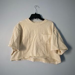 Fbc yellow striped pocket crop t shirt
